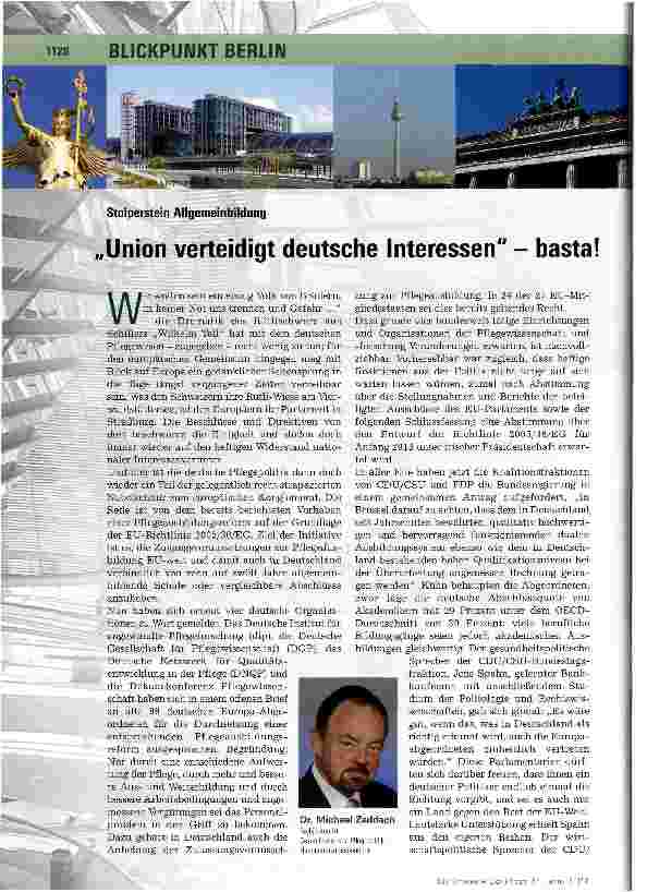 Vorschauseite 1: Union verteidigt deutsche Interessen - basta!