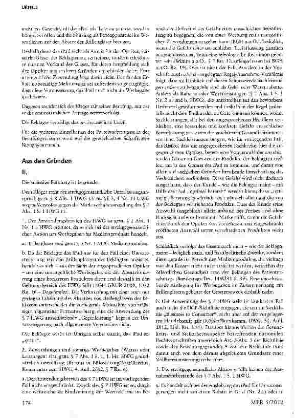 Vorschauseite 2: Versprechen eines kostenlosen iPads bei Umsatzsteigerung durch eigene Produkte verstößt gegen § 7 Abs. 1 S. 1 HWG § 7 Abs. 1 S. 1 HWG