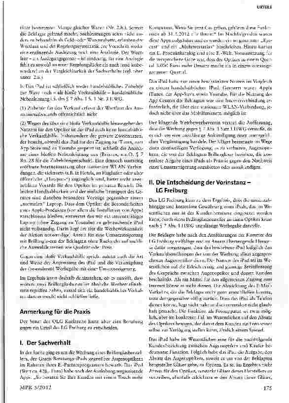 Vorschauseite 3: Versprechen eines kostenlosen iPads bei Umsatzsteigerung durch eigene Produkte verstößt gegen § 7 Abs. 1 S. 1 HWG § 7 Abs. 1 S. 1 HWG