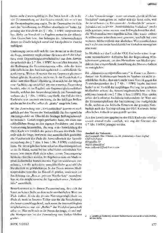Vorschauseite 5: Versprechen eines kostenlosen iPads bei Umsatzsteigerung durch eigene Produkte verstößt gegen § 7 Abs. 1 S. 1 HWG § 7 Abs. 1 S. 1 HWG