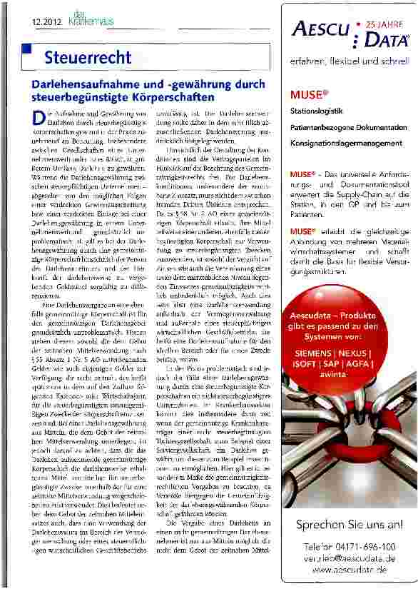Vorschauseite 1: Darlehensaufnahme und -gewährung durch steuerbegünstigte Körperschaften