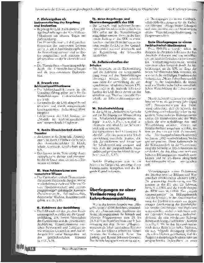 Vorschauseite 5: Kommt es in der Schweiz zu einer grundlegenden Reform der LehrerInnenausbildung für Pflegeberufe