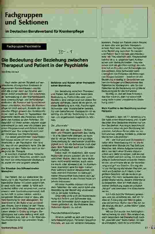 Vorschauseite 1: Die Bedeutung der Beziehung zwischen Therapeut und Patient in der Psychatrie