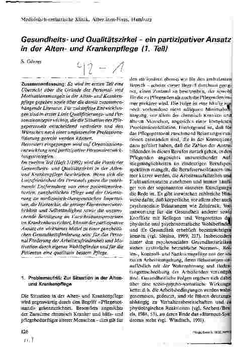 Vorschauseite 1: Gesundheitsund Qualitätszirkel - ein partizipativer Ansatz in der Altenund Krankenpflege (1. Teil)
