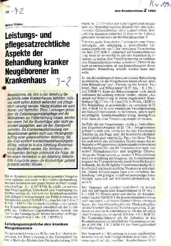 Vorschauseite 1: Leistungsund pflegerechtliche Aspekte der Behandlung kranker Neugeborener im Krankenhaus