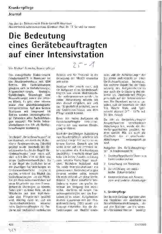 Vorschauseite 1: Die Bedeutung eines Gerätebeauftragten auf einer Intensivstation