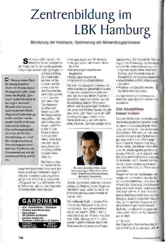 Vorschauseite 1: Zentrenbildung im LBK Hamburg Bündelung der Konzepte, Optimierung der Behandlungsprozesse