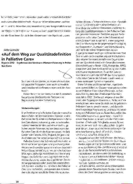 Vorschauseite 1: Auf dem Weg zur Qualitätsdefinition in Palliative Care