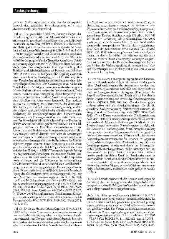 Vorschauseite 2: Personenschaden; Herbeiführung eines VersicherungsfalLs (Schulunfall); Verfassungsmäßigkeit der Haftungsbeschränkung