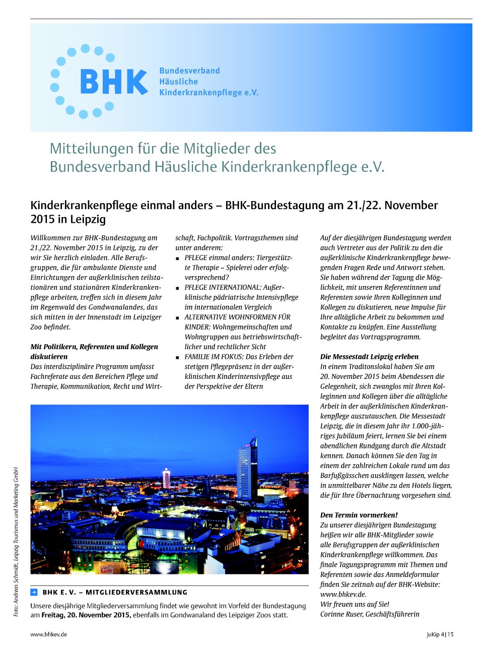 Vorschauseite 1: Mitteilungen für die Mitglieder des Bundesverband Häusliche Kinderkrankenpflege e.V.