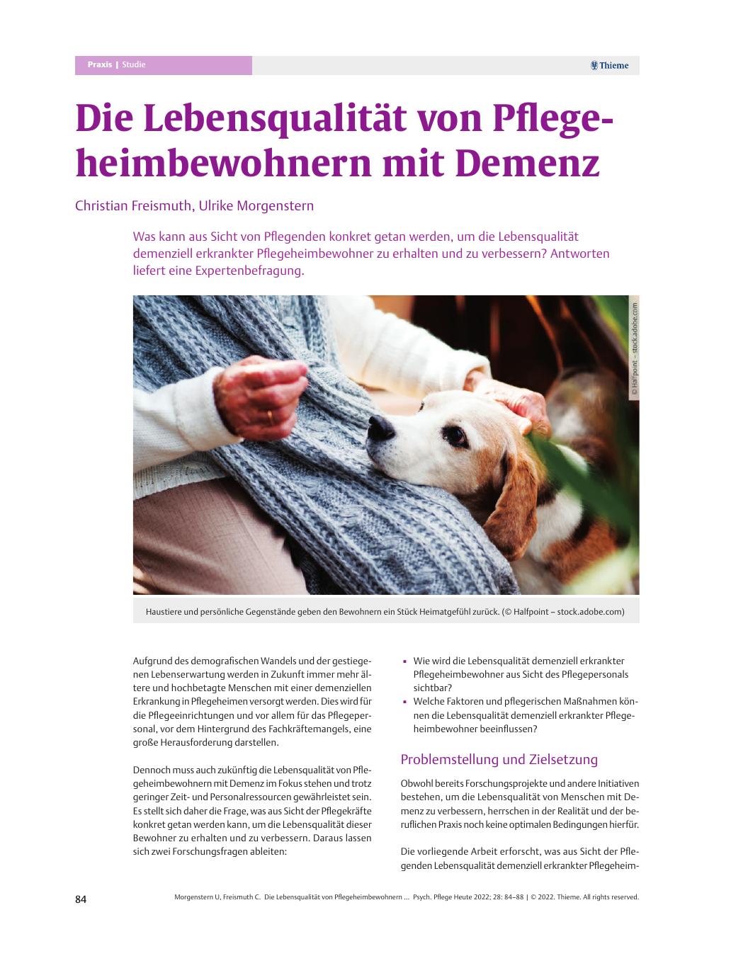 Vorschauseite 1: Die Lebensqualität von Pflegeheimbewohnern mit Demenz