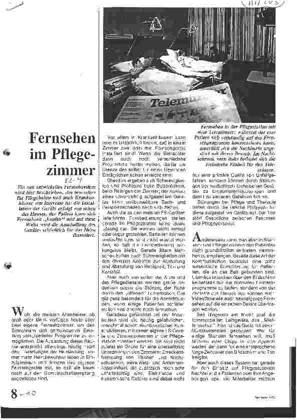 Vorschauseite 1: Fernsehen im Pflegezimmer