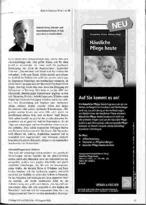 Vorschauseite 2: Alte Menschen zu Tode betrübt Suizidgefährdung nimmt im Alter drastisch zu