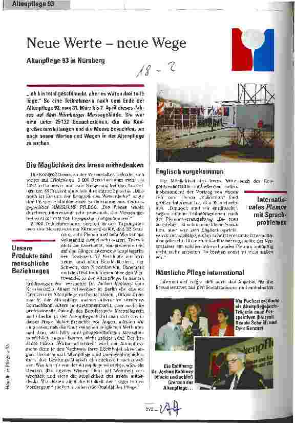 Vorschauseite 1: Neue Werte - neue Wege Altenpflege 93 in Nürnberg