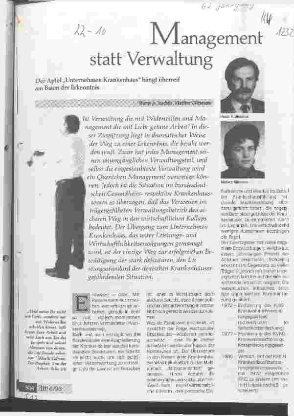 Vorschauseite 1: Management statt Verwaltung Der Apfel Unternehmen Krankenhaus hängt überreif am Baum d.Erkenntnis.