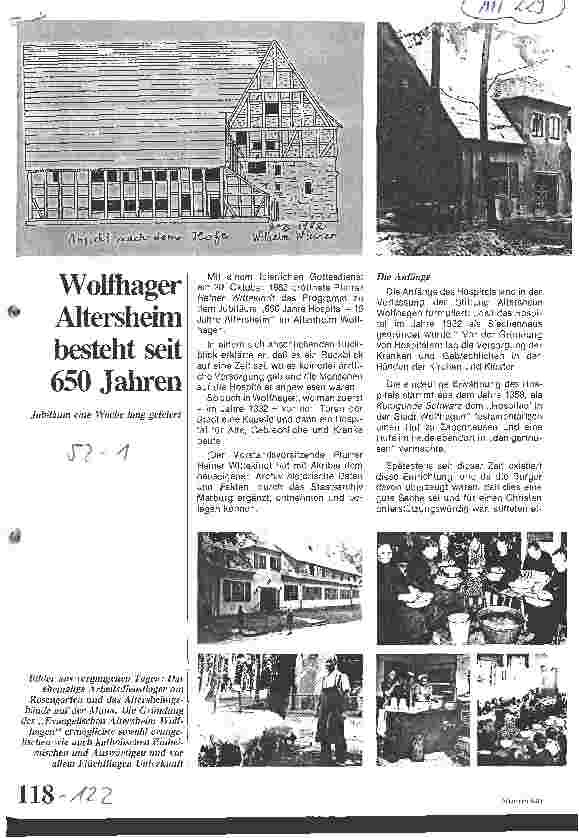 Vorschauseite 1: Wolfhager Altersheim besteht seit 650 Jahren