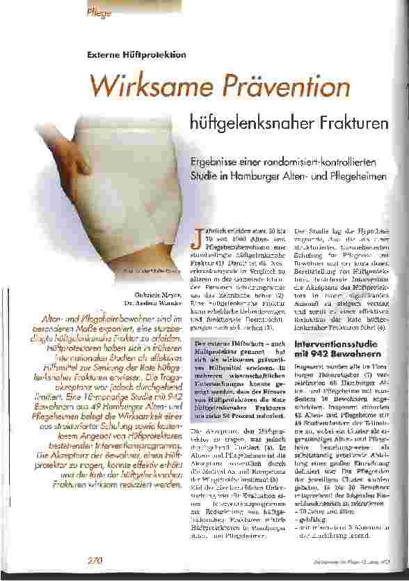 Vorschauseite 1: Wirksame Prävention hüftgelenksnaher Frakturen Ergebnisse einer randomisiert-kontrollierten Studie in Hamburger Altenund Pflegeheimen