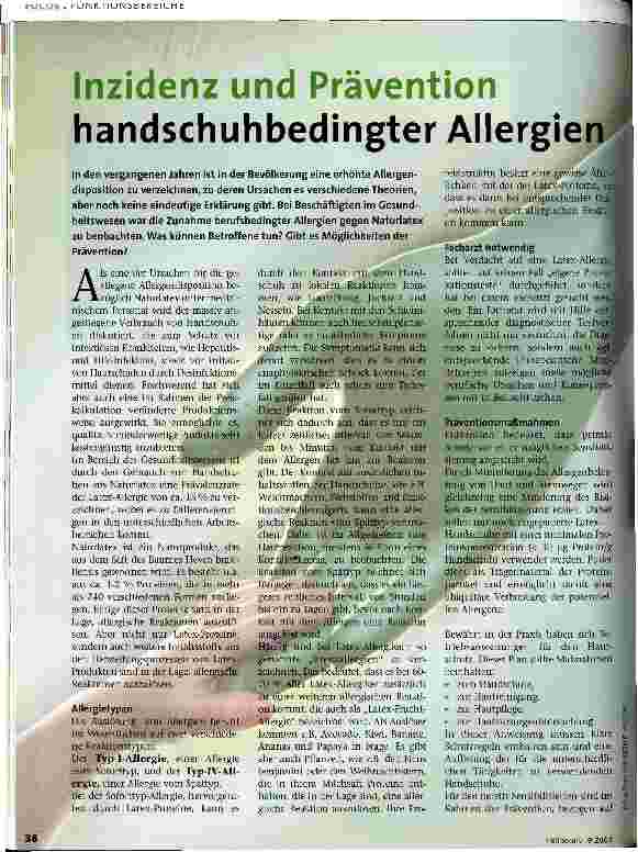 Vorschauseite 1: Inzidenz und Prävention handschuhbedingter Allergien