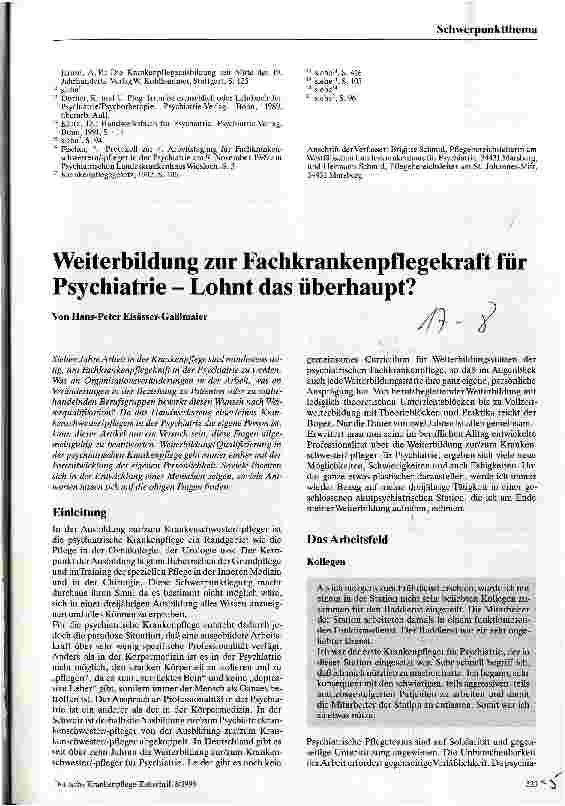 Vorschauseite 1: Weiterbildung zur Fachkrankenpflegekraft für Psychiatrie - lohnt das überhaupt?