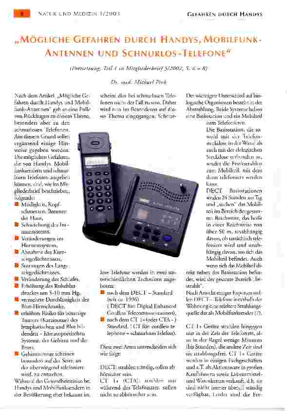 Vorschauseite 1: MÖGLICHE GEFAHREN DURCH HANDYS, MOBILFUNK-ANTENNEN UND SCHNURLOS-TELEFONE