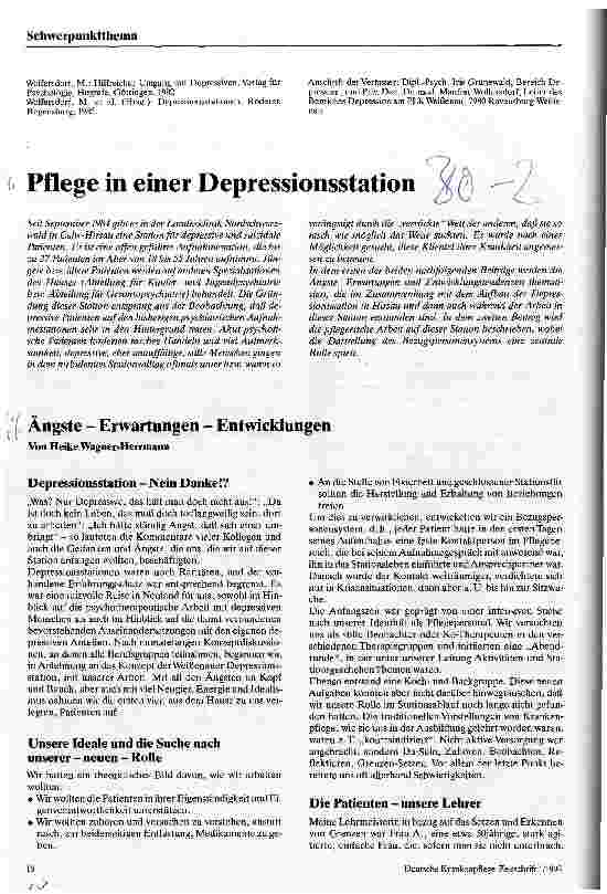 Vorschauseite 1: Pflege in einer Depressionsstation Ängste - Erwartungen - Entwicklungen