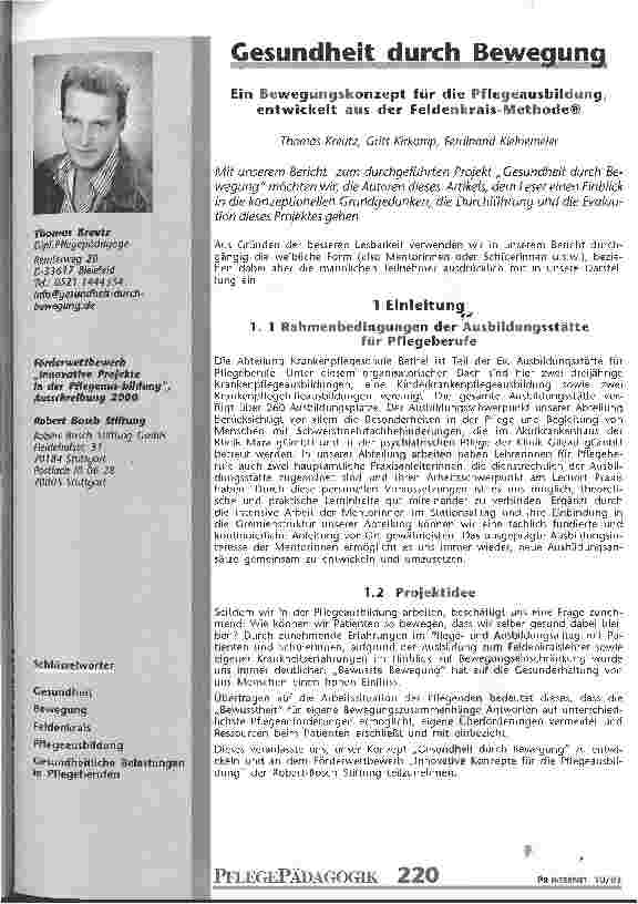 Vorschauseite 1: Gesundheit durch Bewegung Ein Bewegungskonzept für die Pflegeausbildung, entwickelt aus der Feldenkrais-Methode