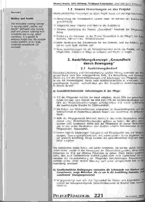 Vorschauseite 2: Gesundheit durch Bewegung Ein Bewegungskonzept für die Pflegeausbildung, entwickelt aus der Feldenkrais-Methode