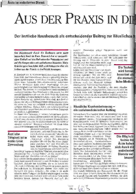 Vorschauseite 1: Aus der Praxis in die Praxis Der ärztliche Hausbesuch als entscheidender Beitrag zur häusl. Pflege