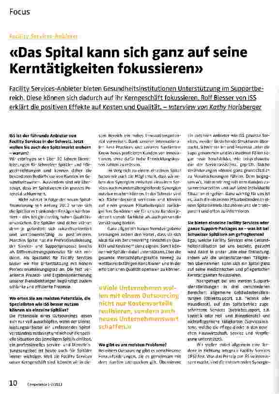 Vorschauseite 1: «Das Spital kann sich ganz auf seine Kerntätigkeiten f okussieren»
