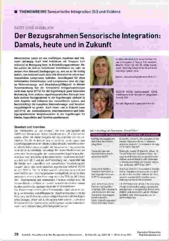 Vorschauseite 1: Der Bezugsrahmen Sensorische Integration DamalSp heute und in Zukunft