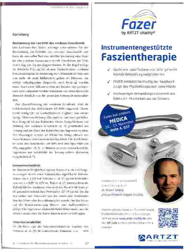 Vorschauseite 2: Variabilität des Lachman-Tests bei Messung mittels Rolimeter