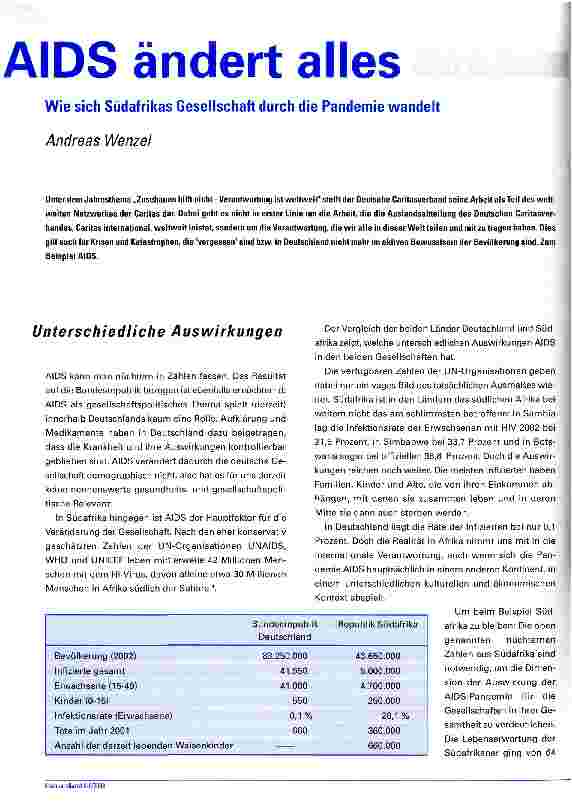 Vorschauseite 1: AIDS ändert alles Wie sich Südafrikas Gesellschaft durch die Pandemie wandelt