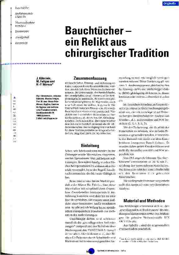 Vorschauseite 1: Bauchtücher - ein Relikt aus chirurgischer Tradition