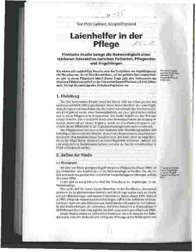 Vorschauseite 1: Laienhelfer in der Pflege Finnische Studie belegt die Notwendigkeit einer stärkeren Interaktion Patient/Pflegende/Angehörige