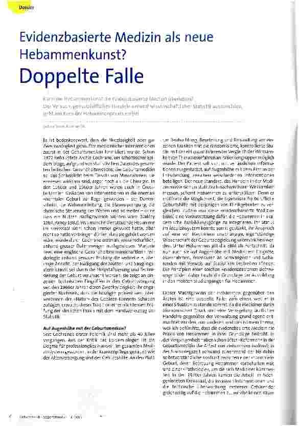 Vorschauseite 1: Evidenzbasierte Medizin als neue Hebammenkunst? Doppelte Falle