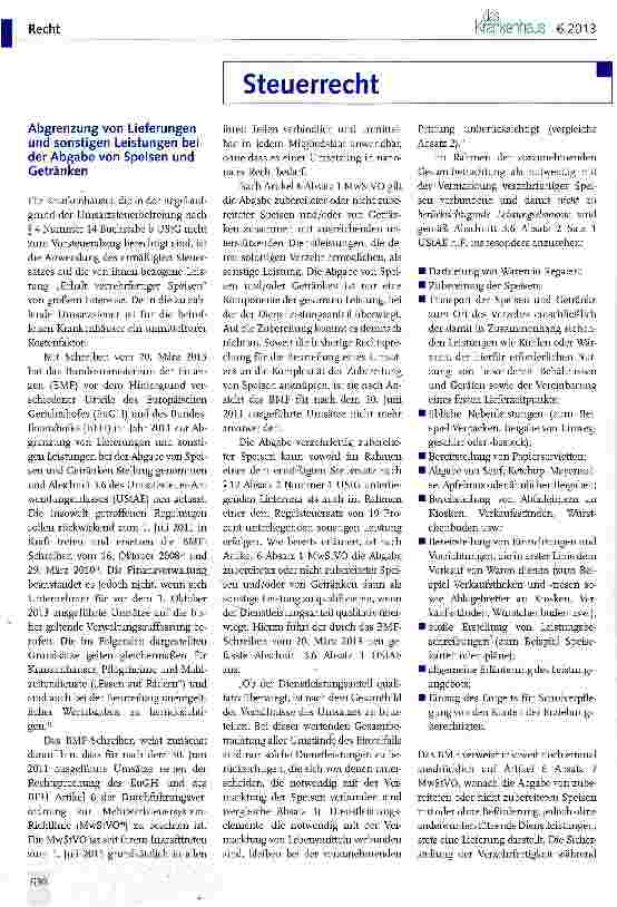 Vorschauseite 1: Abgrenzung von Lieferungen und sonstigen Leistungen bei der Abgabe von Speisen und Getränken