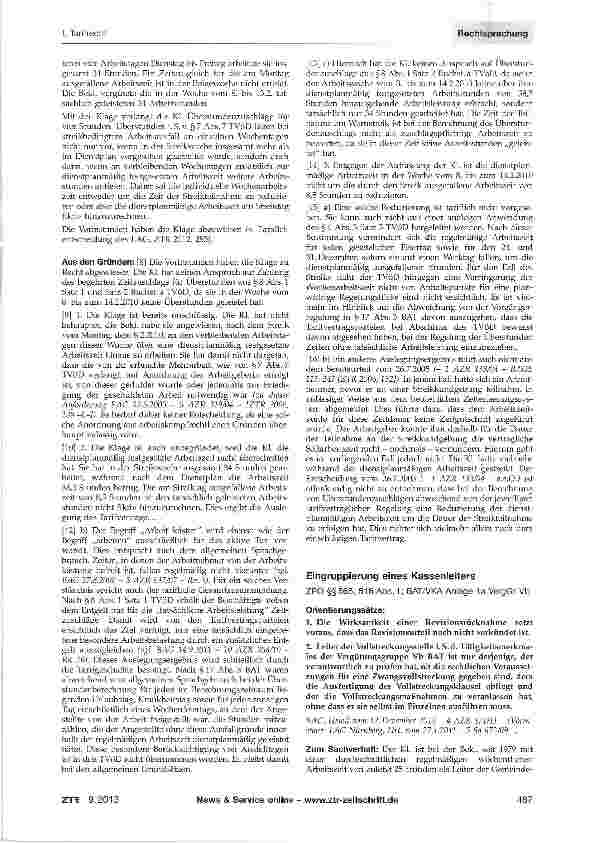 Vorschauseite 2: Überstundenzuschlag für Mehrarbeit nach streikbedingtem Arbeitsausfall TVöD § 7 Abs. 7, § 8 Abs. 1 Satz 2 Buchst, a