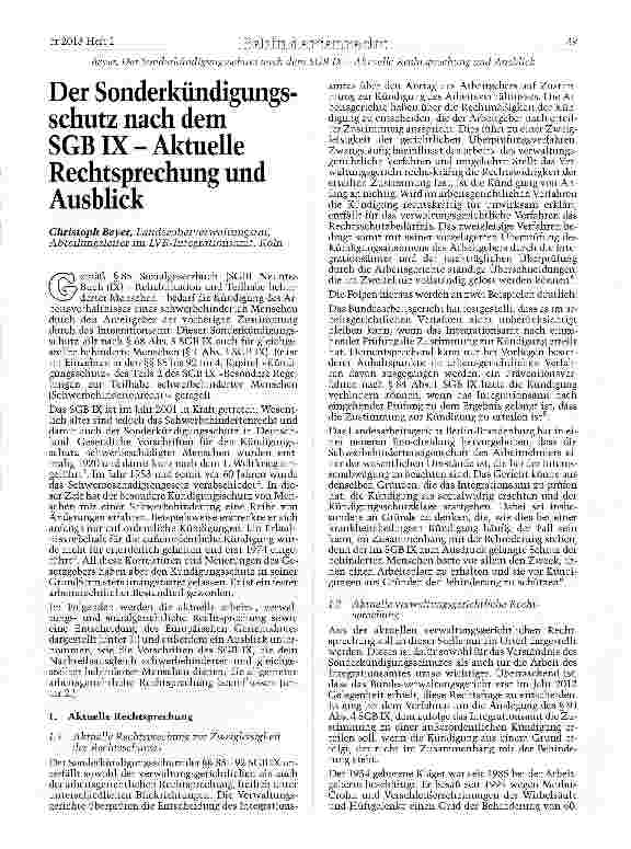 Vorschauseite 1: Der Sonderkündigungsschutz nach dem SGB IX - Aktuelle Rechtsprechung und Ausblick
