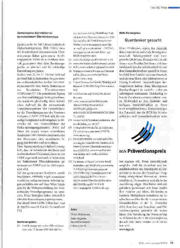 Vorschauseite 4: Internationale Aktivitäten zum Schutz vor schädlichen Wirkungen von Chemikalien