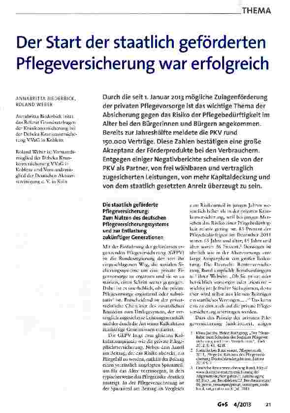 Vorschauseite 1: Der Start der staatlich geförderten Pflegeversicherung war erfolgreich