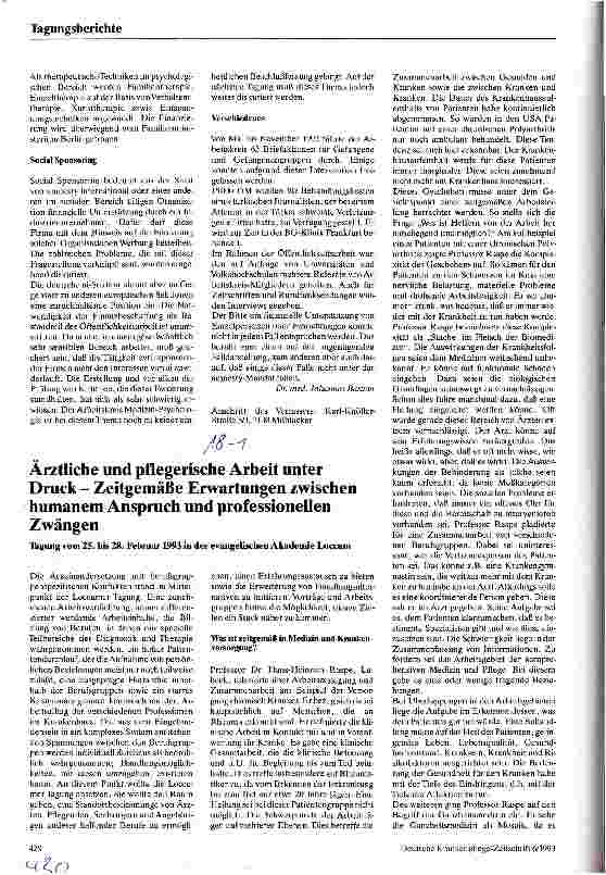 Vorschauseite 1: Ärztliche und pflegerische Arbeit unter Druck - zeitgemäße Erwartungen zwischen humanem Anspruch und professionellen Zwängen (Tagung Loccum)