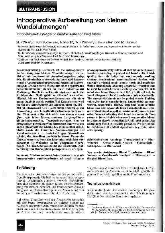 Vorschauseite 1: Intraoperative Aufbereitung von kleinen Wundblutmengen