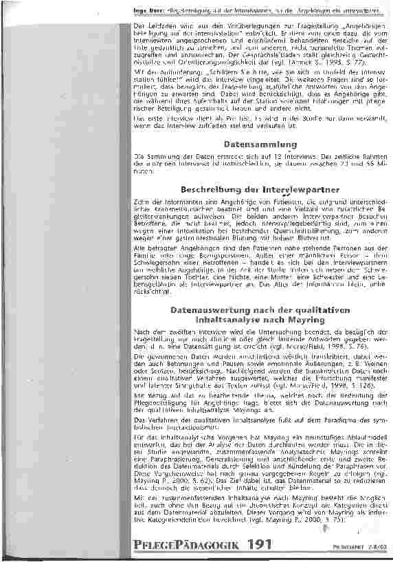 Vorschauseite 4: Pflegebeteiligung auf der Intensivstation, für die Angehörigen ein unzumutbarer Gedanke oder eine bedeutende Chance?