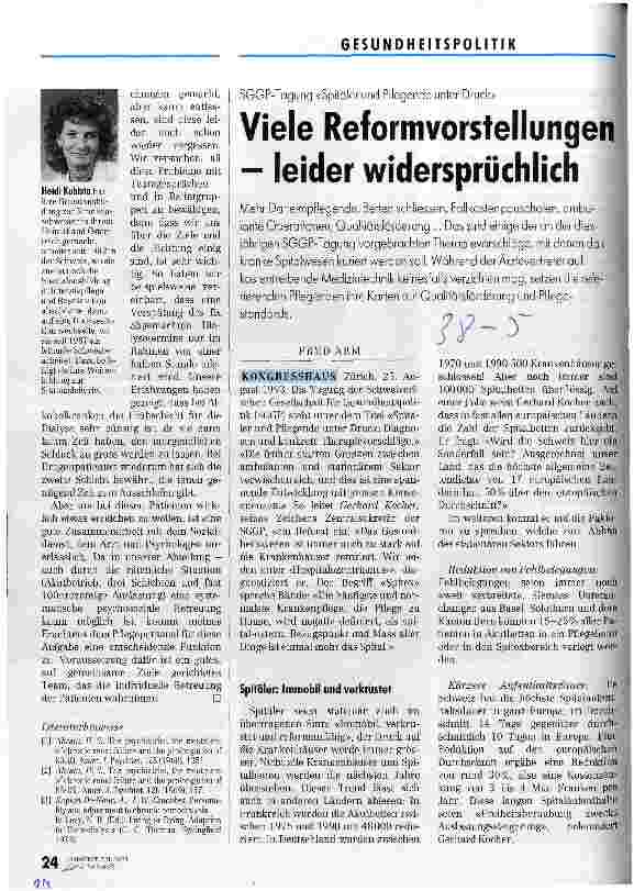 Vorschauseite 1: Viele Reformvorstellungen - leider widersprüchlich SGGP-Tagung Spitäler und Pflegende unter Druck