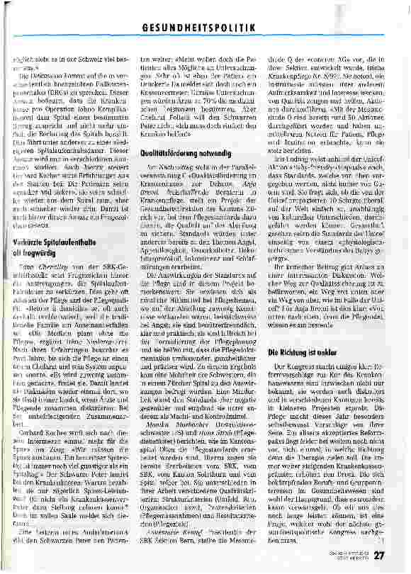 Vorschauseite 4: Viele Reformvorstellungen - leider widersprüchlich SGGP-Tagung Spitäler und Pflegende unter Druck