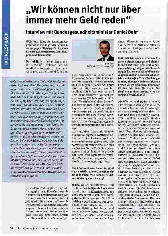 Vorschauseite 1: „Wir können nicht nur über immer mehr Geld reden