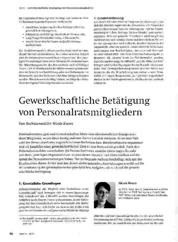 Vorschauseite 1: Gewerkschaftliche Betätigung von Personalratsmitgliedern