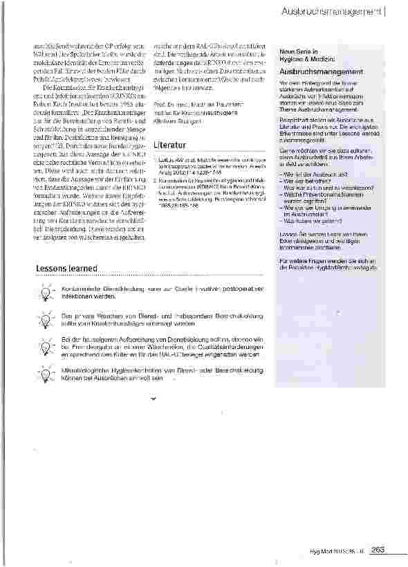 Vorschauseite 2: Ein Ausbruch sternaler Wundinfektionen d u rc h Gordonia bronchialis