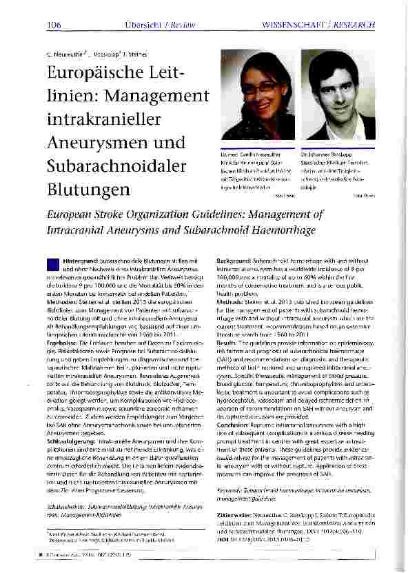 Vorschauseite 1: Europäische Leitlinien: Management intrakranieller Aneurysmen und Subarachnoidaler Blutungen
