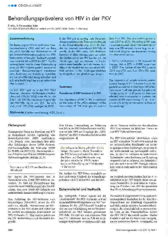 Vorschauseite 1: Behandlungsprävalenz von HIV in der PKV